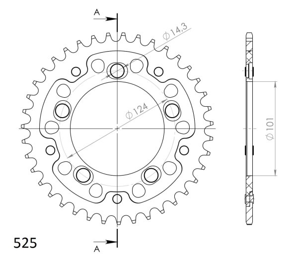 Supersprox Stealth-Kettenrad 525 - 39Z (orange) RST-991:39-ORG|ID 101,0 LK 124,0 5-Loch