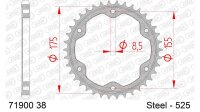 DC AFAM Stahl-Kettenrad 525 - 38Z (Schwarz) 71900-38| ID...