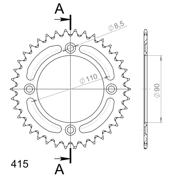 Supersprox Alu-Kettenrad 415 - 38Z (orange) RAL-452:38-ORG|ID 90,0 LK 110,0 4-Loch