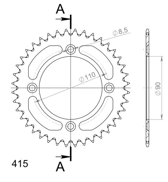 Supersprox Alu-Kettenrad 415 - 40Z (rot) RAL-452:40-RED|ID 90,0 LK 110,0 4-Loch