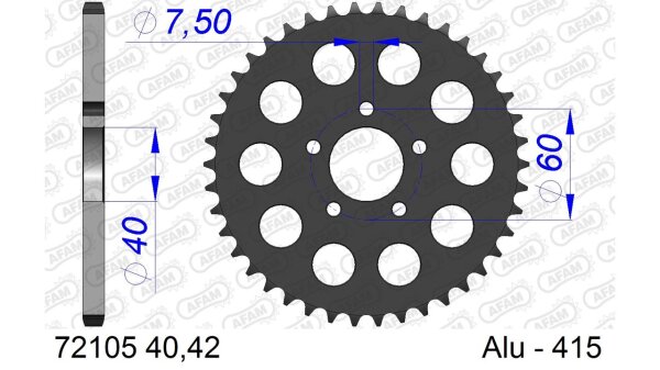 DC AFAM Alu-Kettenrad 415 - 42Z (Gun Metal) 72105-42 | ID 40 LK 60 5-Loch