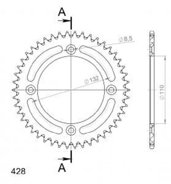 Supersprox Alu-Kettenrad 428 - 46Z (silber) RAL-898:46-SLV|ID 110,0 LK 132,0 4-Loch