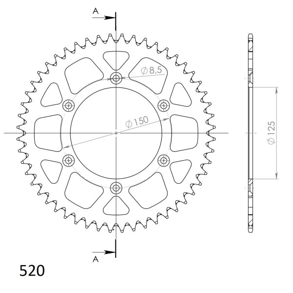 Supersprox Alu-Kettenrad 520 - 51Z (rot) RAL-990:51-RED|ID 125,0 LK 150,0 6-Loch