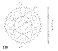 Supersprox Alu-Kettenrad 520 - 44Z (orange) RAL-905:44-ORG|ID 63,0 LK 110,0 8-Loch