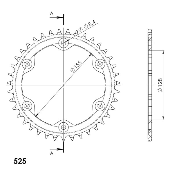 Supersprox Alu-Kettenrad 525 - 40Z (orange) RAL-613:40-ORG|ID 128,0 LK 155,0 6-Loch