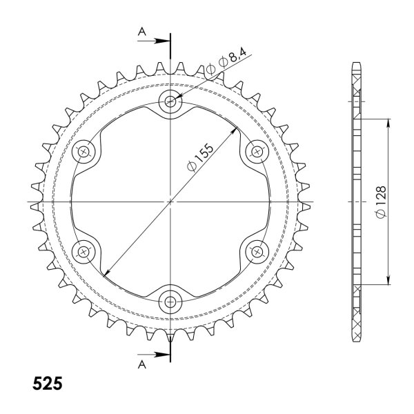 Supersprox Alu-Kettenrad 525 - 41Z (orange) RAL-613:41-ORG|ID 128,0 LK 155,0 6-Loch