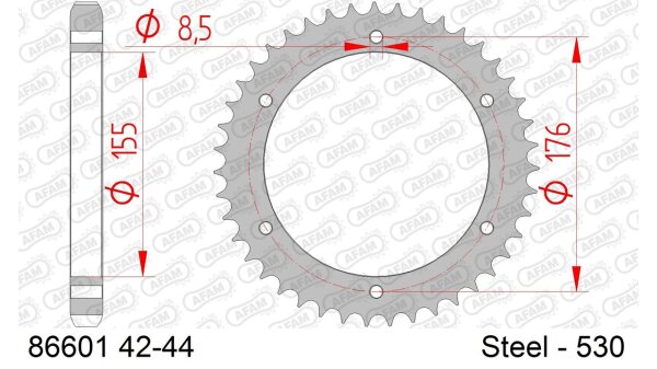 DC AFAM Stahl-Kettenrad 530 - 42Z (Silber) 86601-42| ID 155 LK 176 6-Loch