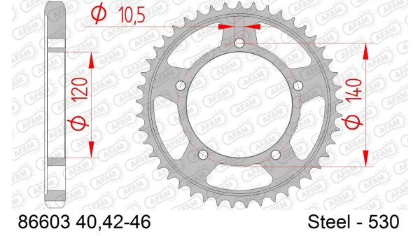 DC AFAM Stahl-Kettenrad 530 - 45Z (Schwarz) 86603-45| ID 120 LK 140 5-Loch