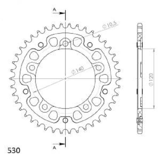 Supersprox Stealth-Kettenrad 530 - 42Z (silber) RST-1800:42-SLV|ID 120,0 LK 140,0 5-Loch