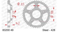 DC AFAM Stahl-Kettenrad 428 - 49Z (Silber) 83200-49| ID...