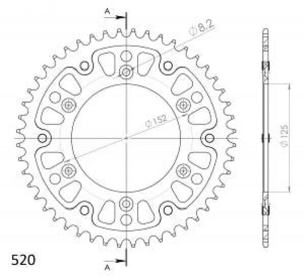 Supersprox Stealth-Kettenrad 520 - 48Z (silber) RST-8000:48-SLV|ID 125,0 LK 152,0 6-Loch