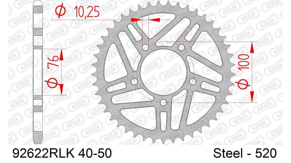 DC AFAM Racing Stahl-Kettenrad 525 - 43Z (Schwarz) 92622RLK-43| ID 76 LK 100 5-Loch