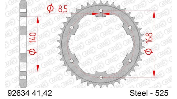 DC AFAM Stahl-Kettenrad 525 - 41Z (Schwarz) 92634-41| ID 140 LK 168 6-Loch