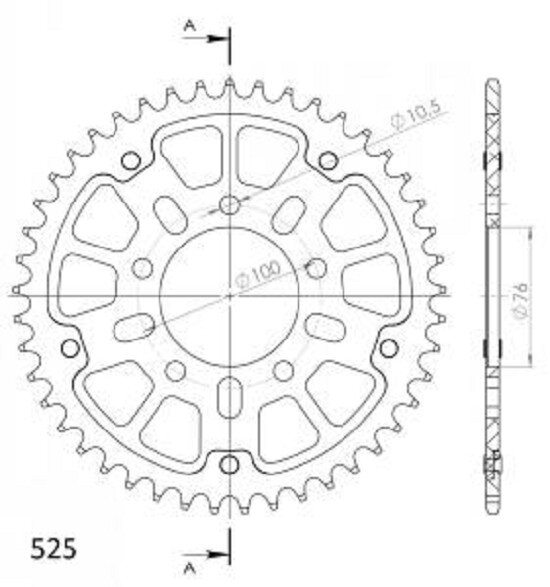 Supersprox Stealth-Kettenrad 525 - 45Z (rot) RST-7092:45-RED|ID 76,0 LK 100,0 5-Loch