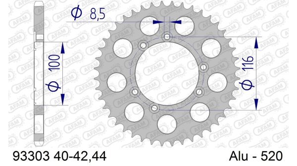 DC AFAM Alu-Kettenrad 520 - 41Z (Silber) 93303-41 | ID 100 LK 116 6-Loch