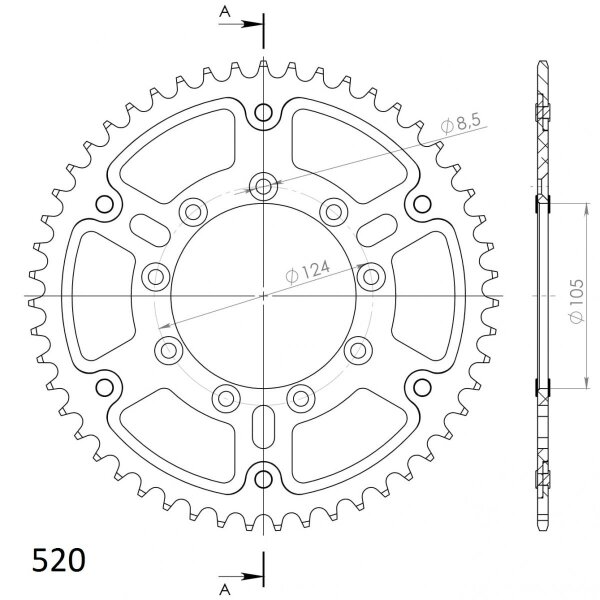 Supersprox Stealth-Kettenrad 520 - 50Z (orange) RST-151:50-ORG|ID 105,0 LK 124,0 9-Loch