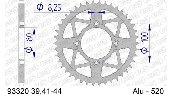 DC AFAM Alu-Kettenrad 520 - 41Z (Silber) 93320-41 | ID 80 LK 100 4-Loch