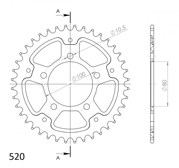 Supersprox Stealth-Kettenrad 520 - 45Z (gold) RST-2698:45-GLD|ID 80,0 LK 100,0 5-Loch