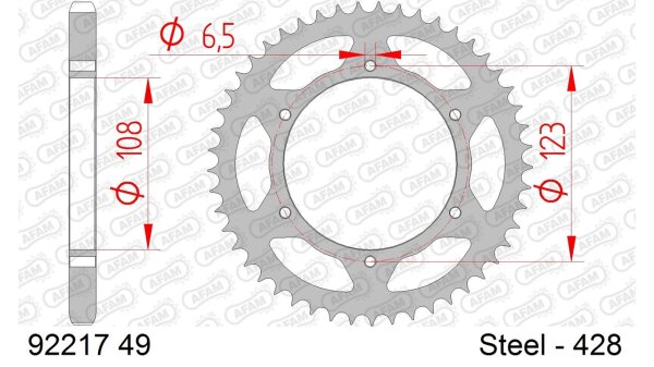 DC AFAM Stahl-Kettenrad 428 - 49Z (Silber) 92217-49| ID 108 LK 123 6-Loch