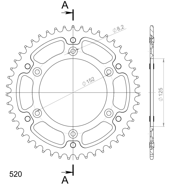 Supersprox Stealth-Kettenrad 520 - 47Z (silber) RST-8000:47-SLV|ID 125,0 LK 152,0 6-Loch