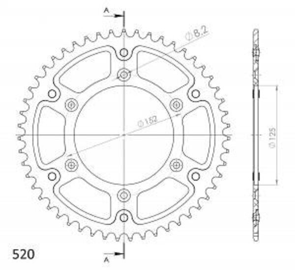 Supersprox Stealth-Kettenrad 520 - 51Z (silber) RST-8000:51-SLV|ID 125,0 LK 152,0 6-Loch