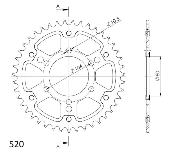 Supersprox Stealth-Kettenrad 520 - 45Z (gold) RST-1478:45-GLD|ID 80,0 LK 104,0 6-Loch