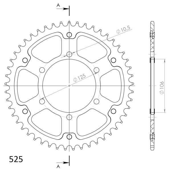 Supersprox Stealth-Kettenrad 525 - 50Z (silber) RST-2012:50-SLV|ID 106,0 LK 125,0 6-Loch