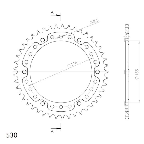 Supersprox Stealth-Kettenrad 530 - 45Z (silber) RST-2011:45-SLV|ID 155,0 LK 176,0 6-Loch