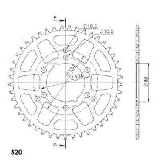 Supersprox Alu-Kettenrad 520 - 45Z (rot) RAL-1478:45-RED|ID 80,0 LK 104,0 6-Loch