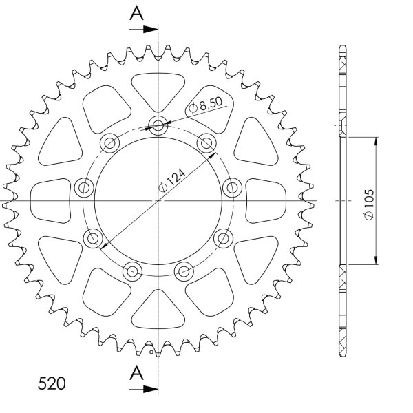 Supersprox Alu-Kettenrad 520 - 49Z (orange) RAL-151:49-ORG|ID 105,0 LK 124,0 9-Loch