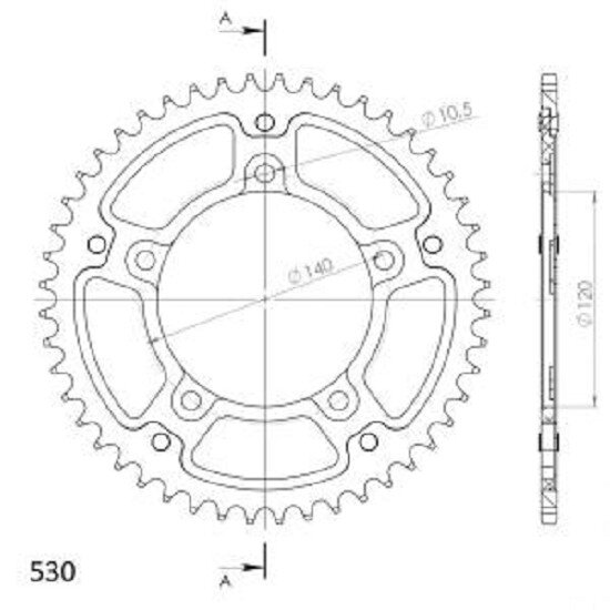 Supersprox Stealth-Kettenrad 530 - 45Z (silber) RST-1800:45-SLV|ID 120,0 LK 140,0 5-Loch