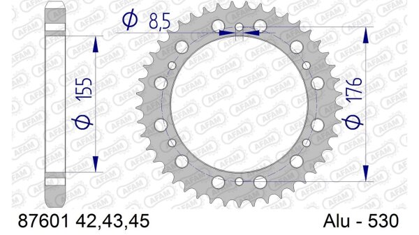 DC AFAM Alu-Kettenrad 530 - 45Z (Gun Metal) 87601-45 | ID 155 LK 176 6-Loch