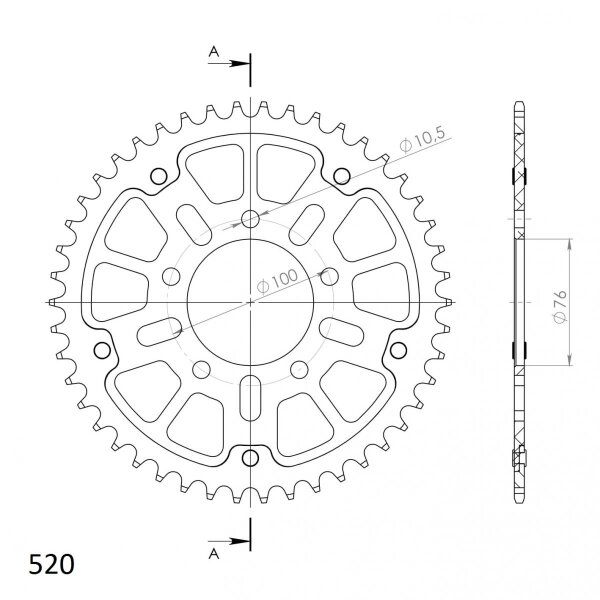 Supersprox Stealth-Kettenrad 520 - 47Z (silber) RST-7091:47-SLV|ID 76,0 LK 100,0 5-Loch