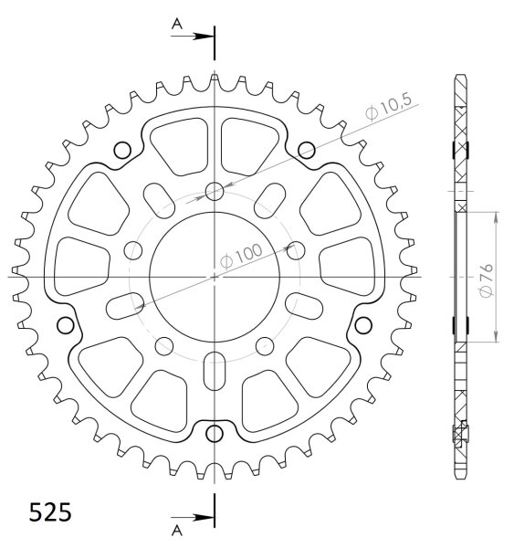 Supersprox Stealth-Kettenrad 525 - 45Z (blau) RST-7092:45-BLU|ID 76,0 LK 100,0 5-Loch