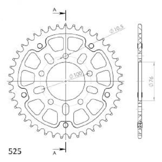 Supersprox Stealth-Kettenrad 525 - 42Z (silver) RST-7092:42-SLV|ID 76,0 LK 100,0 5-Loch