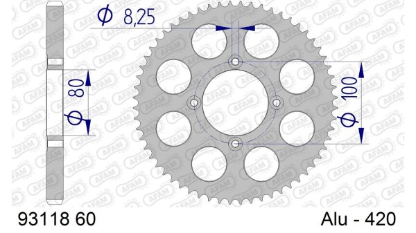 DC AFAM Alu-Kettenrad 420 - 60Z (Silber) 93118-60 | ID 80 LK 100 4-Loch