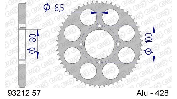 DC AFAM Alu-Kettenrad 428 - 57Z (Silber) 93212-57 | ID 80 LK 100 4-Loch