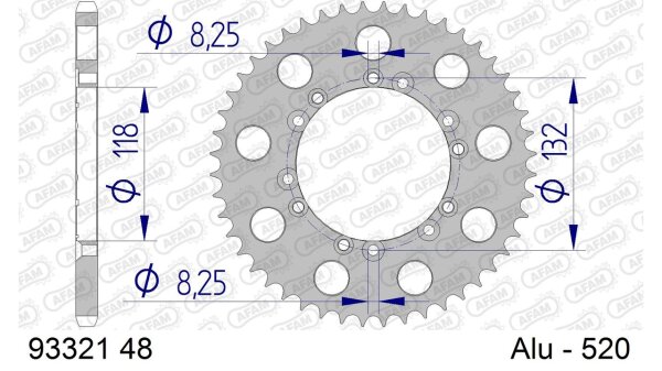 DC AFAM Alu-Kettenrad 520 - 48Z (Silber) 93321-48 | ID 118 LK 132 6-Loch