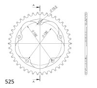 Supersprox Alu-Kettenrad 525 - 42Z (rot) RAL-614:42-RED|ID 132,0 LK 152,0 5-Loch