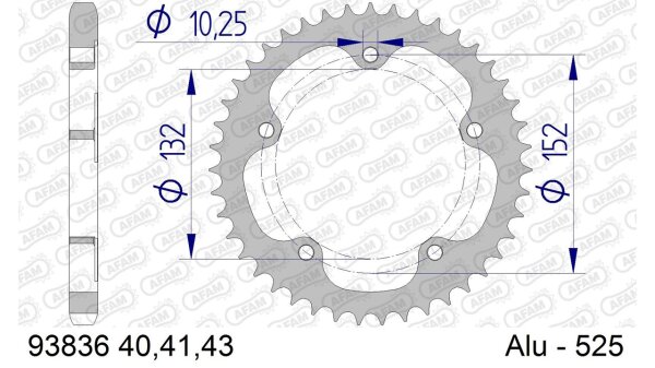 DC AFAM Alu-Kettenrad 525 - 40Z (Gun Metal) 93836-40 | ID 132 LK 152 5-Loch