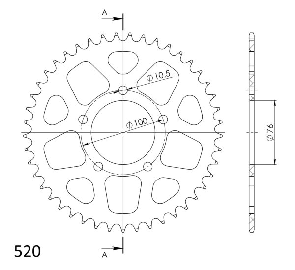 Supersprox Alu-Kettenrad 520 - 45Z (rot) RAL-7091:45-RED|ID 76,0 LK 100,0 5-Loch