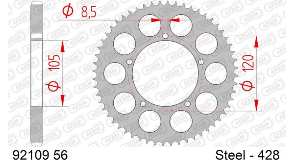 DC AFAM Stahl-Kettenrad 428 - 56Z (Silber) 92109-56| ID 105 LK 120 5-Loch