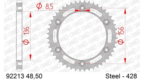 DC AFAM Stahl-Kettenrad 428 - 50Z (Silber) 92213-50| ID 136 LK 156 6-Loch