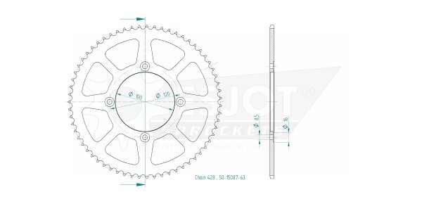 Esjot Stahl-Kettenrad 428 - 63Z 50-15087-63 | ID 100,0 LK 120,0 4-Loch