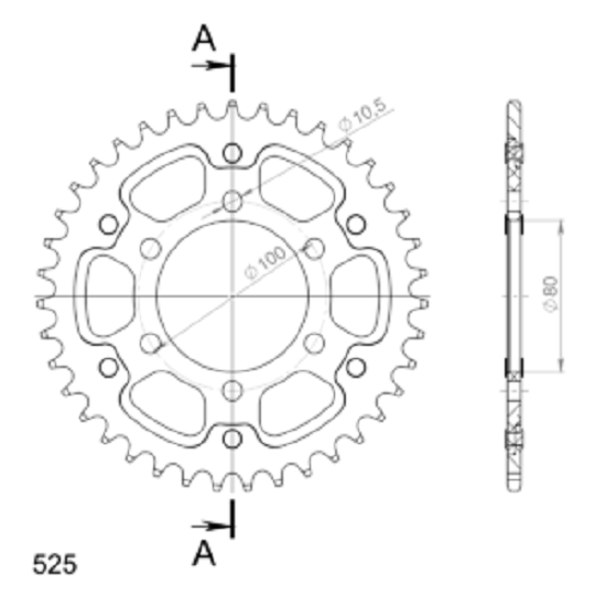 Supersprox Stealth-Kettenrad 525 - 38Z (silber) RST-7095:38-SLV|ID 80,0 LK 100,0 6-Loch