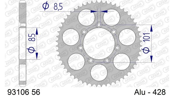 DC AFAM Alu-Kettenrad 428 - 56Z (Gun Metal) 93106-56 | ID 85 LK 101 7-Loch