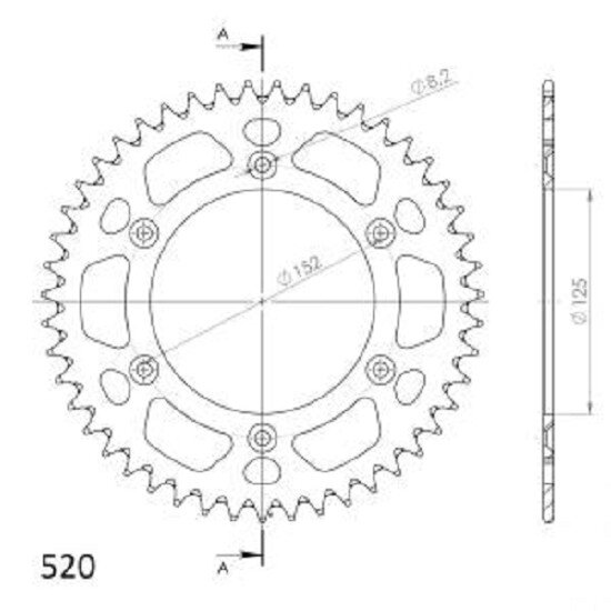 Supersprox Alu-Kettenrad 520 - 47Z (rot) RAL-8000:47-RED|ID 125,0 LK 152,0 6-Loch