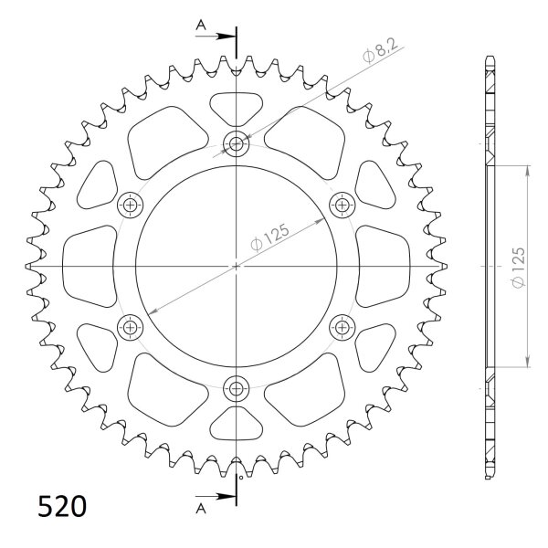 Supersprox Alu-Kettenrad 520 - 50Z (rot) RAL-8000:50-RED|ID 125,0 LK 152,0 6-Loch