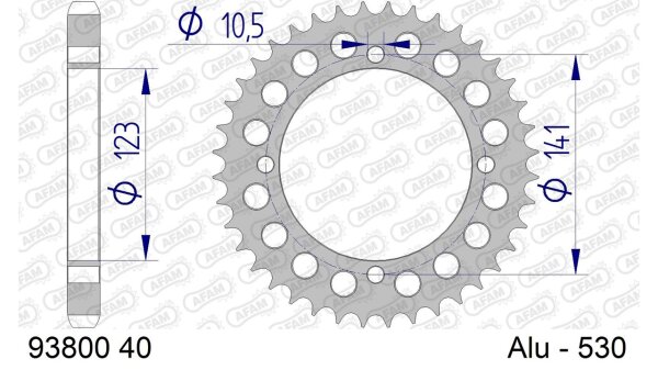 DC AFAM Alu-Kettenrad 530 - 40Z (Gun Metal) 93800-40 | ID 123 LK 141 4-Loch