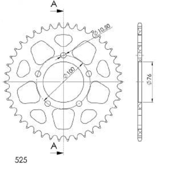 Supersprox Alu-Kettenrad 525 - 41Z (rot) RAL-7092:41-RED|ID 76,0 LK 100,0 5-Loch